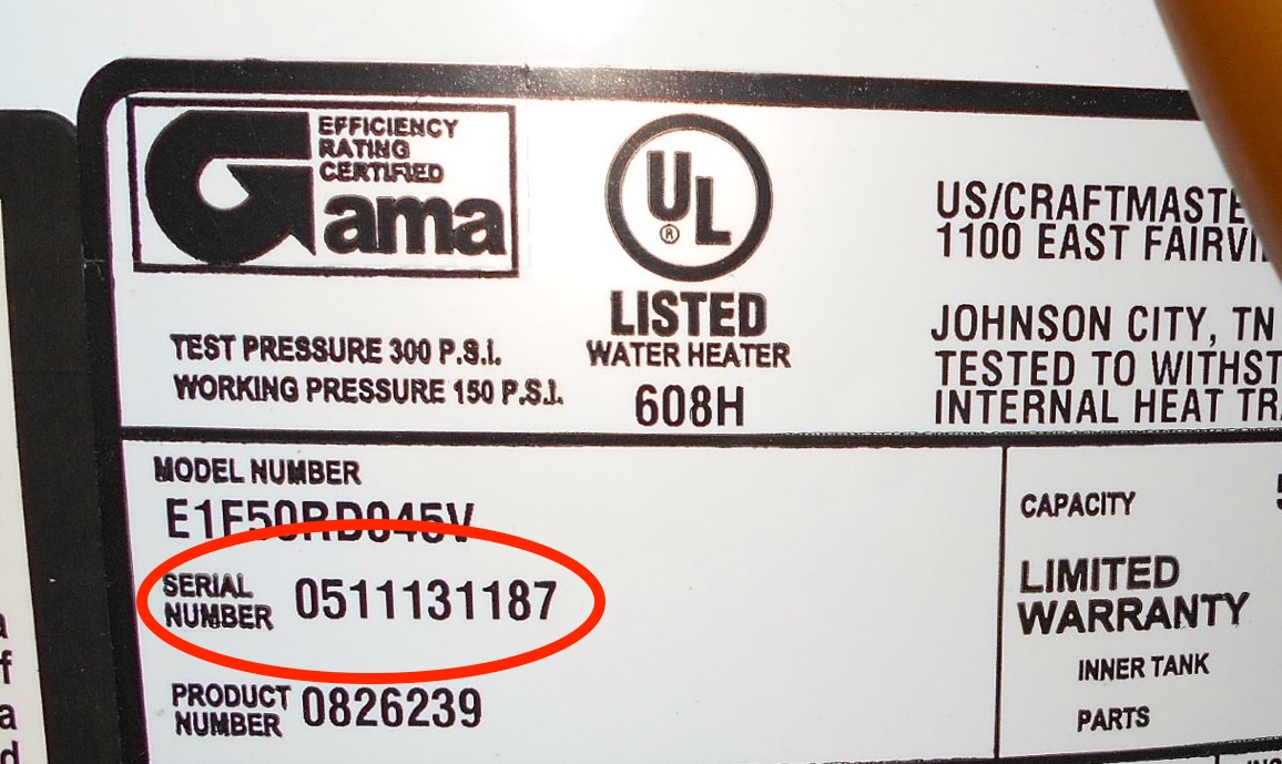 Us Craftmaster Water Heater Age Chart