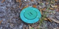 What are the green plastic discs in the ground around the house?